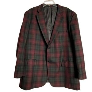 KS Signature Men's Blazer Size 50 Big Plaid Wool Blend Classic 2-Button Jacket